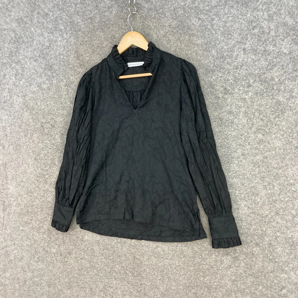 Blusa Skin & Threads para mujer 0 negra manga larga cuello en V camisa de algodón 28108 Foto 2 de 4