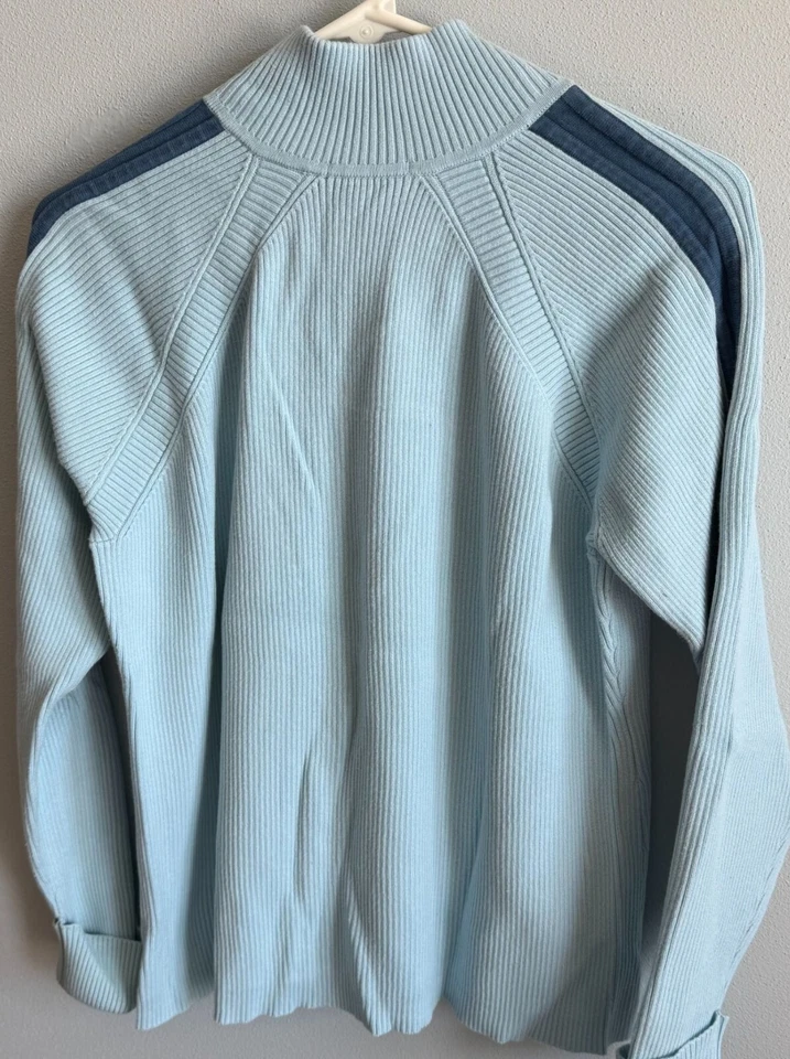 Daisy Fuentes Womens Blue Ribbed Knit Quarter Zip Sweater 1X Cuffed Hem - Image 2 of 4