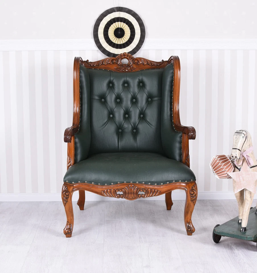 Englischer Ohrensessel Antik Fernsehsessel Relaxsessel Mahagoni Sessel Retro - Bild 2 von 4