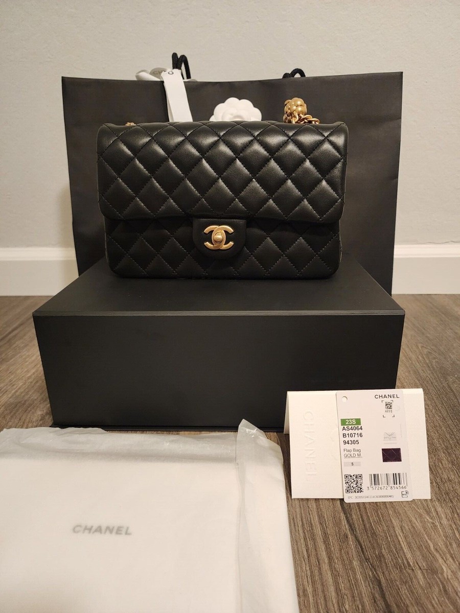 NEW CHANEL 23S Black Lambskin Small Flap with Adjustable Charm
