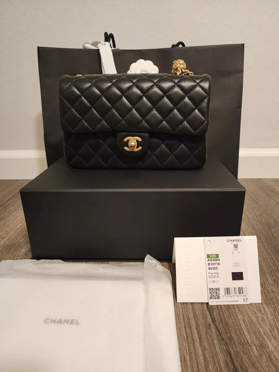 Chanel Monaco Mini Square Flap Bag Black Lambskin Light Gold Hardware –  Madison Avenue Couture