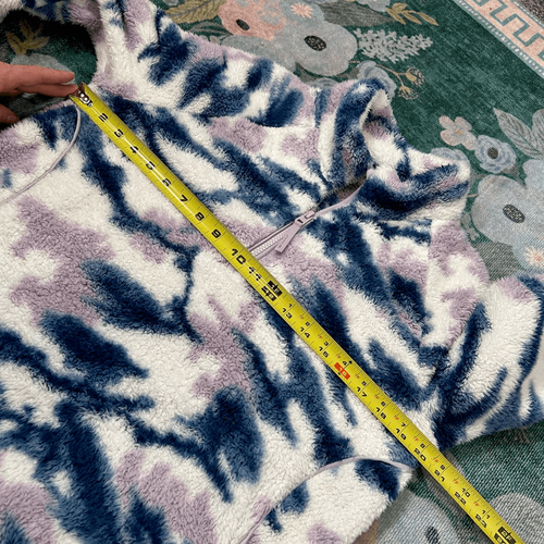 Athleta Girl XXL So Snug Sherpa half zip Sweater Purple Blue White Camo Fuzzy 16 - Picture 9 of 14