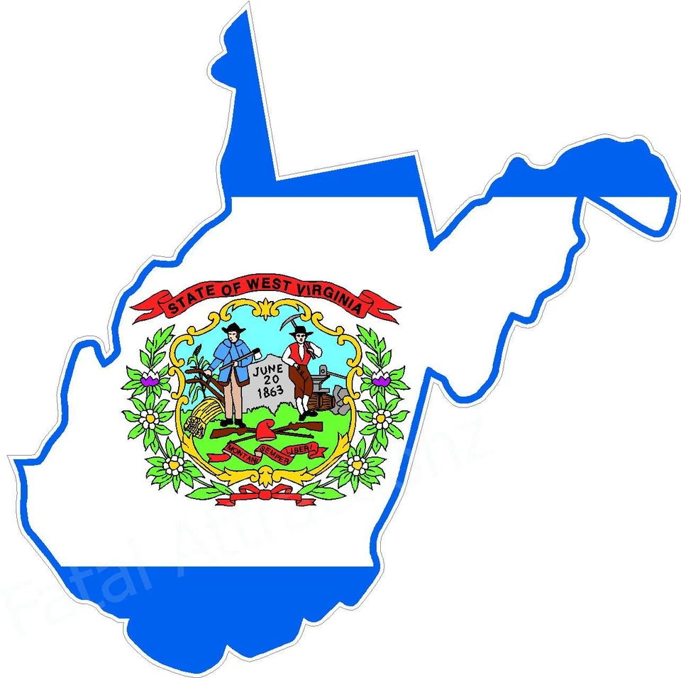 FATAL ATTRACTIONZ West Virginia Flag Vinyl Sticker Decal WV outline silhouette state