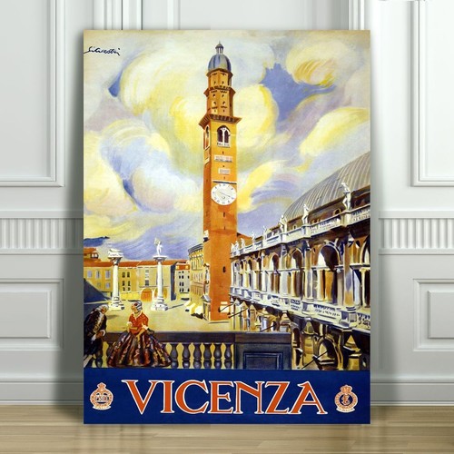 VINTAGE TRAVEL CANVAS ART PRINT POSTER - Vicenza Clock Tower - Italy - 24x16"