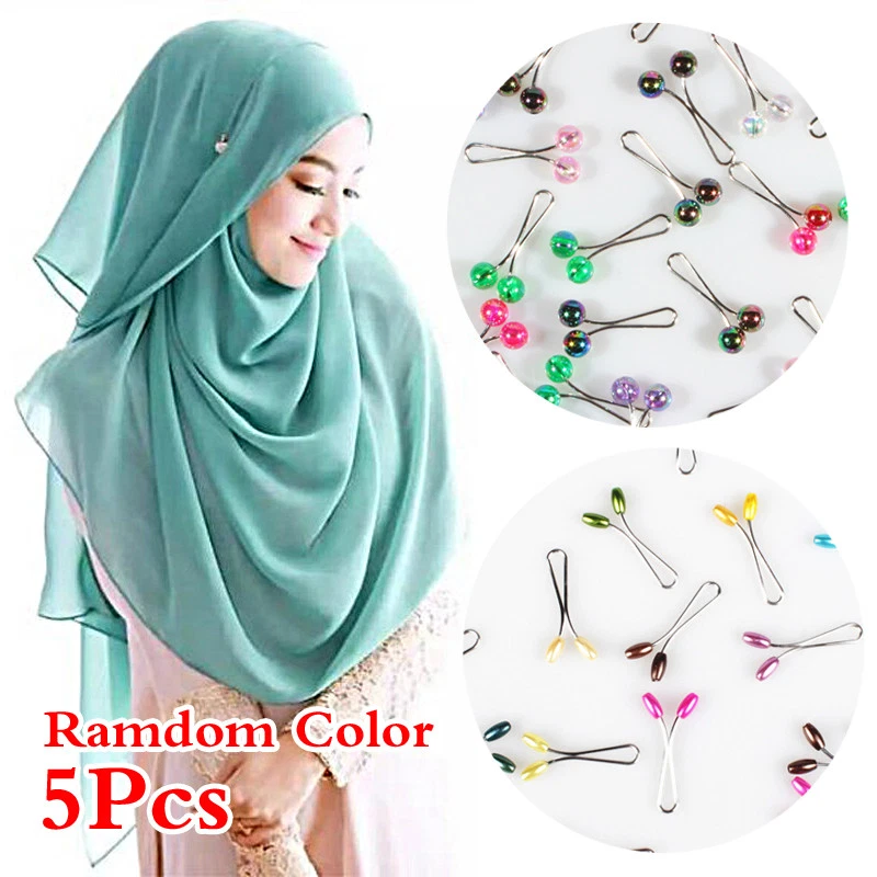 5PCS Scarf Clips Brooch Scarf Shawl Pin Pearl Lady Muslim Headscarf Hijab  Scarf