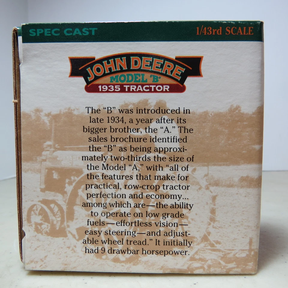 SpecCast John Deere 1935 "B" Tractor USA 1/64 JD-JDM-060-B - Image 4 of 4
