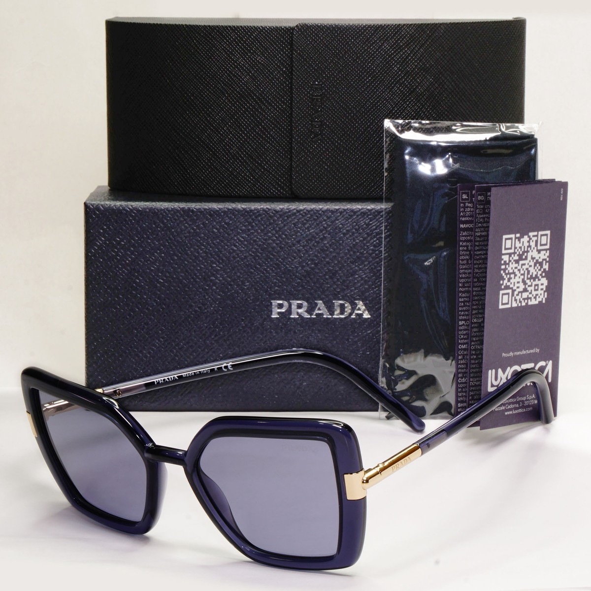 Prada Sunglasses Blue Crystal Square Gold Transparent PR09WS SPR 