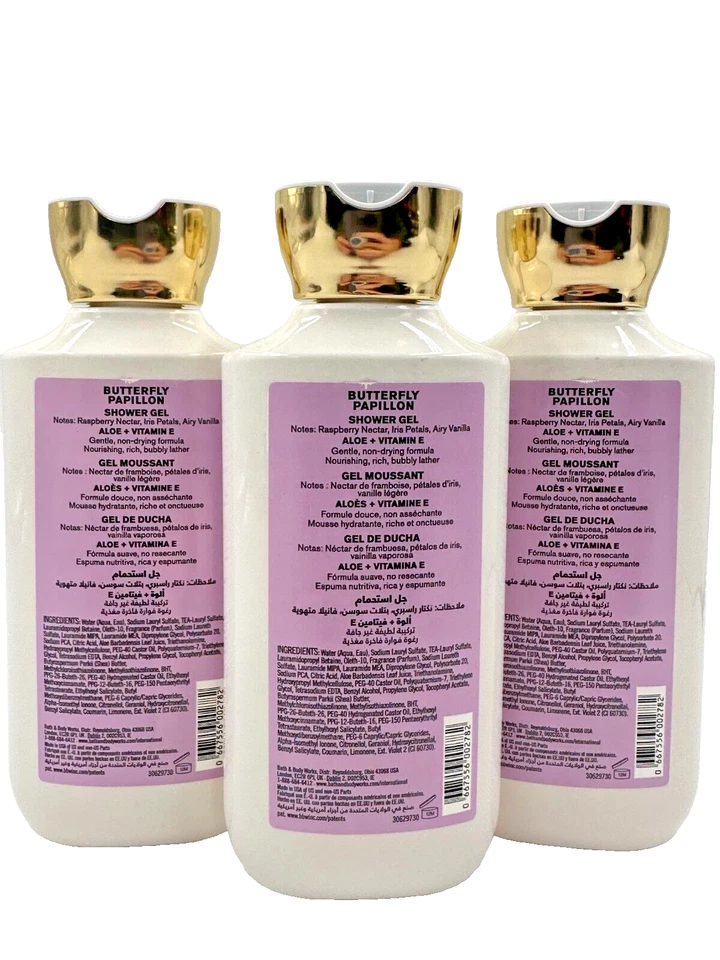 Bath & Body Works LOT 3 Butterfly Shower Gel Body Wash Vitamin E 10 oz Raspberry - Image 2 of 2