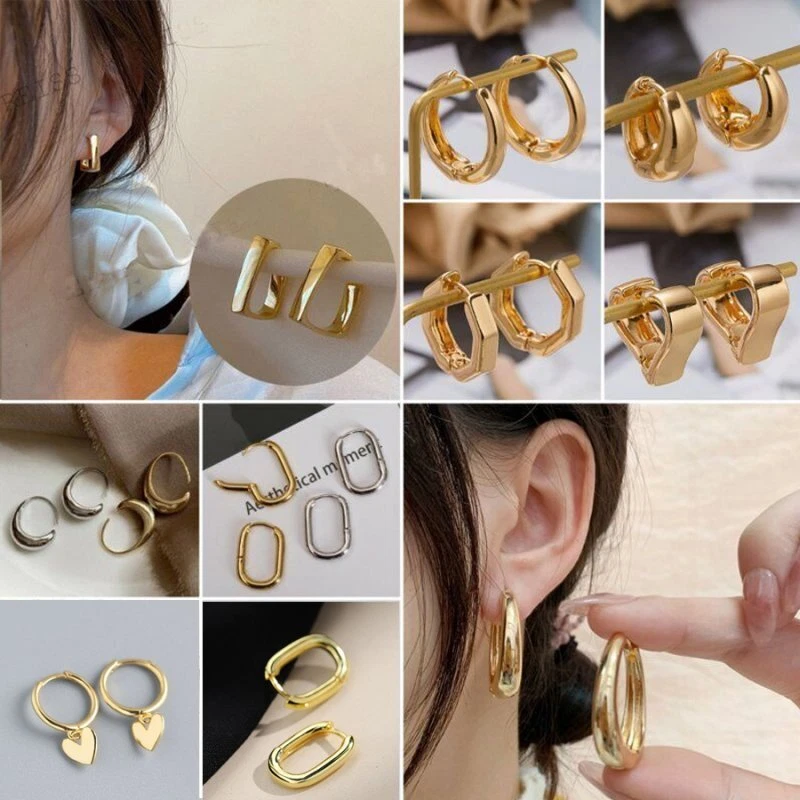 Fashion 18k Gold Hoop Earrings Stud Women s Chunky Geometrical