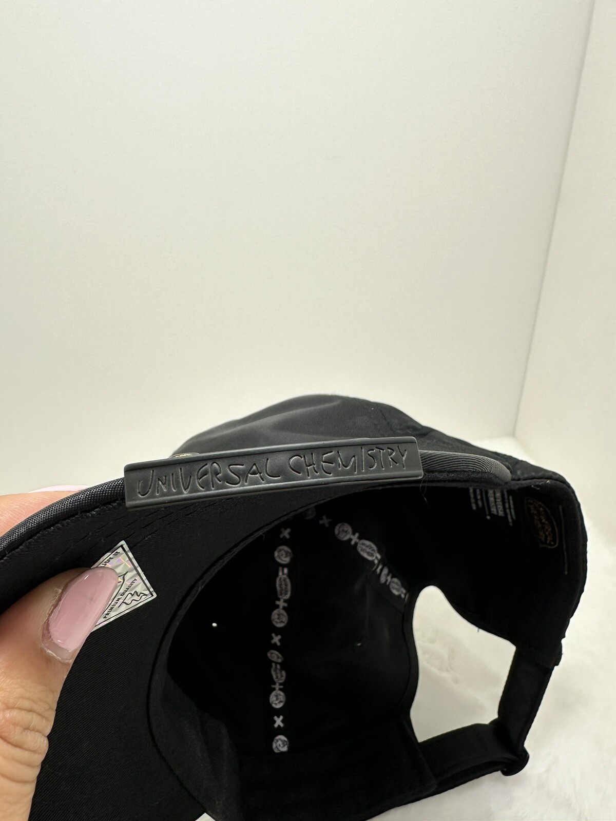 Universal Chemistry Black Nylon Ball Cap Hat Logo Metal Detail Adjustable Strap image 2