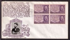 1947 Joseph Pulitzer 100th  FDC Sc 946-39 with Crosby real photo cachet (F7