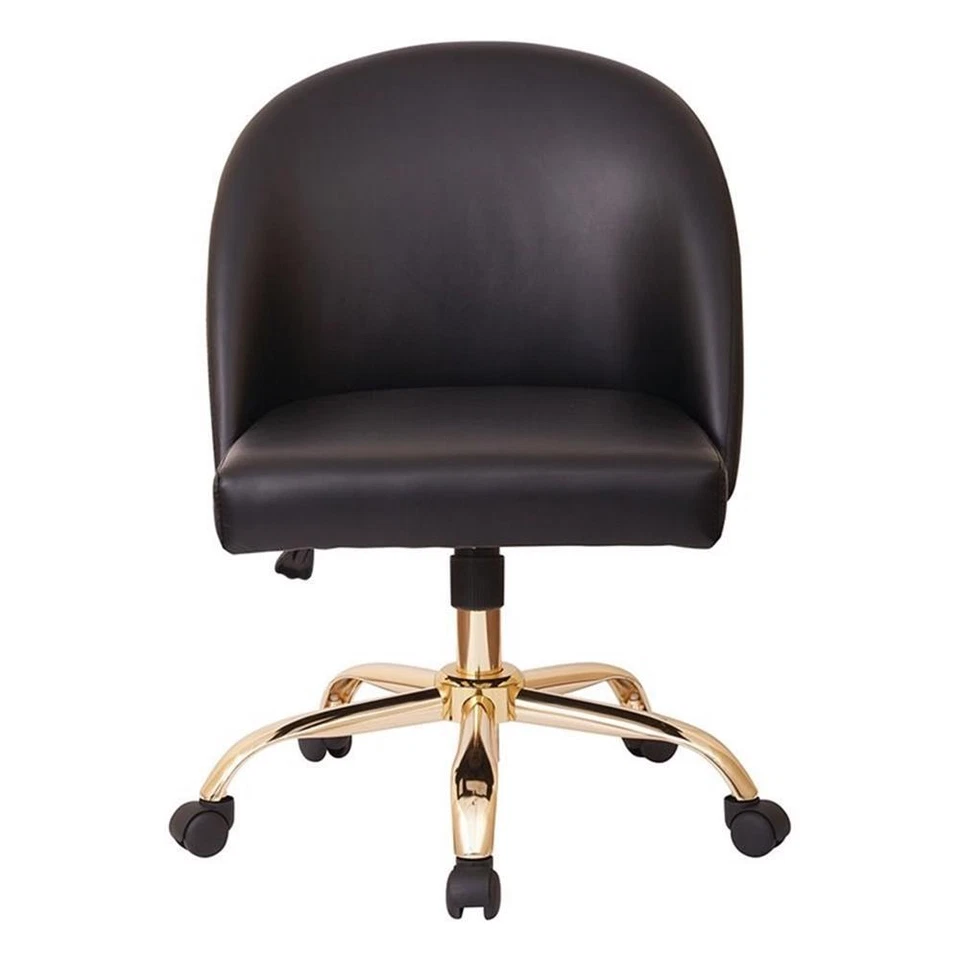 Layton Mid Back Office Chair in Black PU with Gold Finish Base - Image 3 of 4