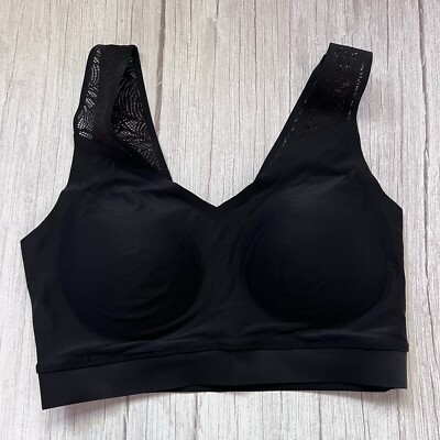 Chantelle Soft Stretch Padded Bra Top With Lace Black Pullover Wireless XS/S