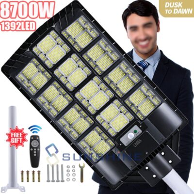 Commercial 99999999900LM Outdoor Dusk to Dawn Solar Street Light Road Patio Lamp