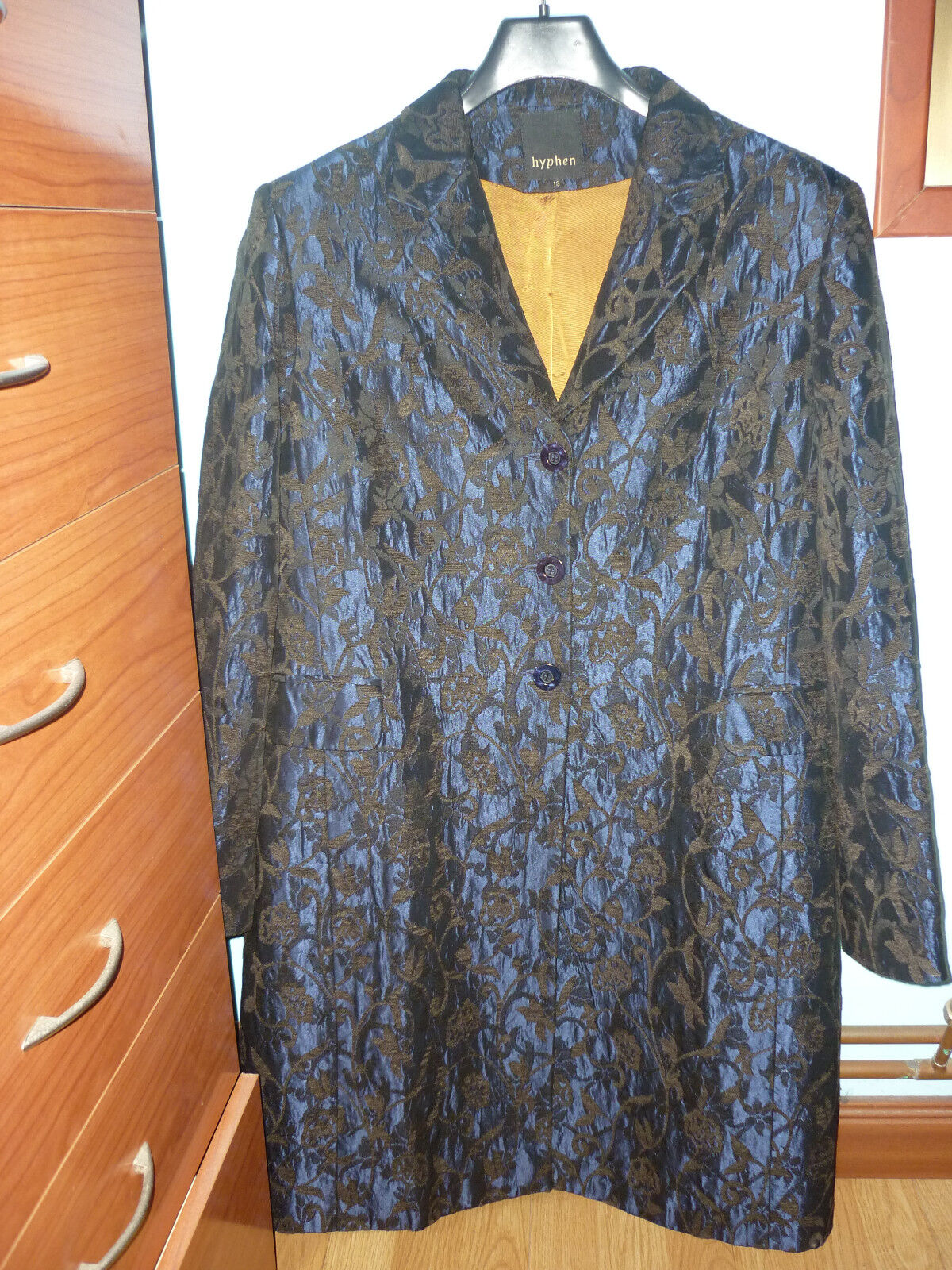 REBAJAS hyphen precioso abrigo azul marrón ocre mujer, talla xl 46 48,coat...