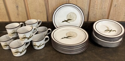 Noritake Stoneware *Moon Flight* Dinner Plates, Soup Bowls, Coffee Cups