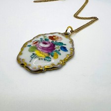Rosenthal Porzellan-Anhänger mit vergoldeter Kette Handbemaltes Vintage-Unikat