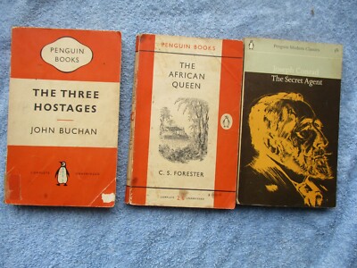 ADVENTURE book vintage THE SECRET AGENT AFRICAN QUEEN THREE HOSTAGES PAPERBACK