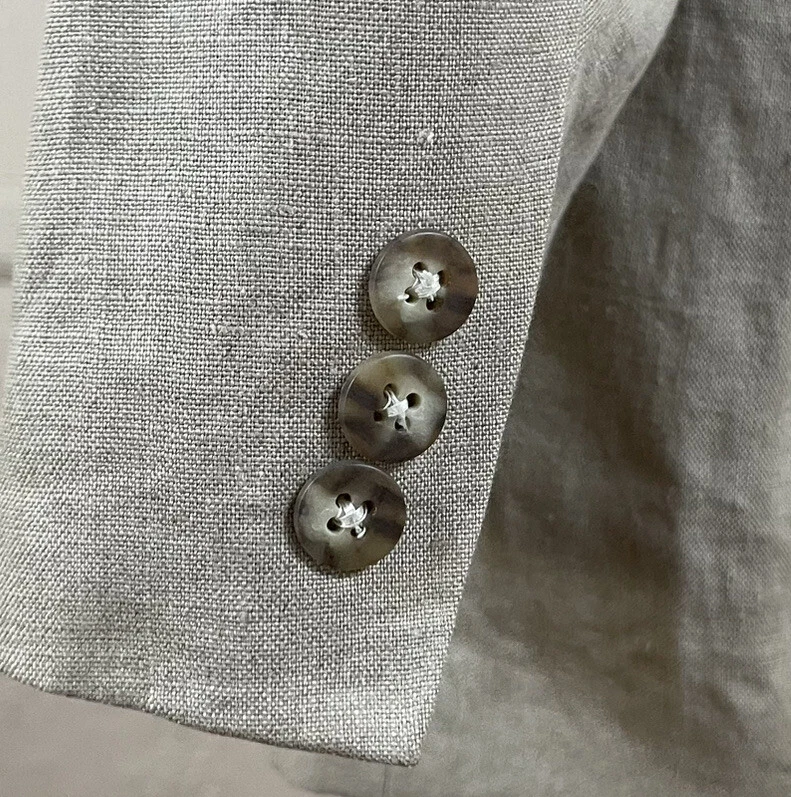 Structure Sport Coat Blazer Mens M Beige Linen Two Button - Image 2 of 4