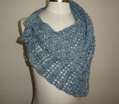 New Soft Lace Blue Triangle Neck Scarf Shawl Wrap Handmade Crocheted