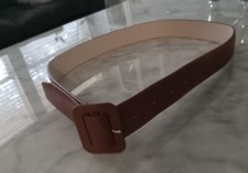 Women's Faux Leather Belt Smooth Color Brown Gold Nine West