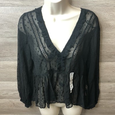 black sheer ruffle blouse