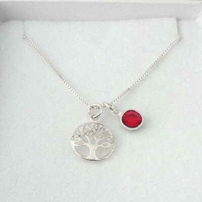 Sterling Silber Lebensbaum Halskette mit Geburtsstein in Geschenkbox