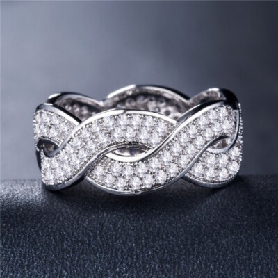 Twist Valentine Day Gift Ring 3 CT Simulated Diamond Infinity Ring Silver Plated