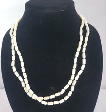 Vintage Multi-Strand White Barrel Bead Necklace 22" Ivory Pearl Style Boho Chic