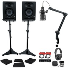 2 Presonus Studio 4 Active 4.5" Studio Monitors Interface Mic Headphones Stands