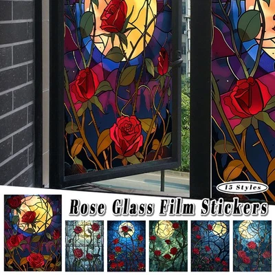 Autocollant verre d'art rose support film teinté protection fleurs verre - Photo 1/4