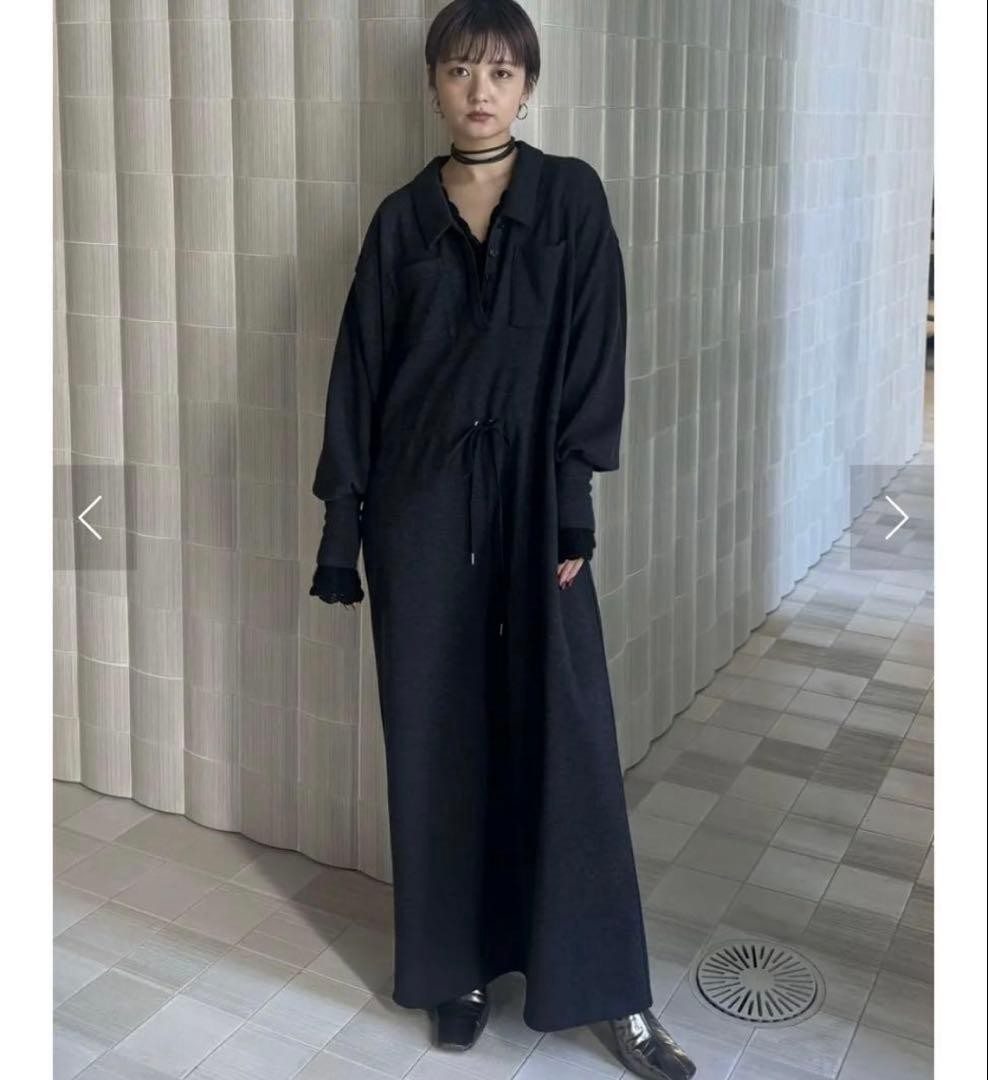 AMERI RELAX DRAWSTRING SWEAT DRESS Black M - image 5