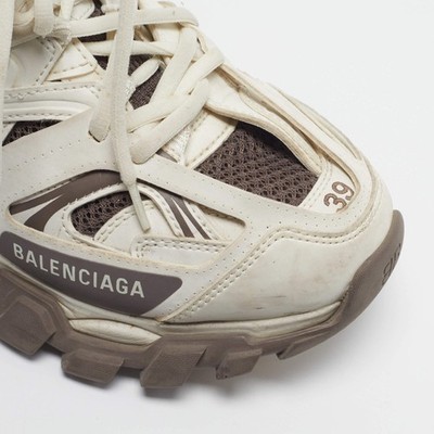 Balenciaga Track Size 39 WhiteBrown Faux Leather and Mesh Lace Up