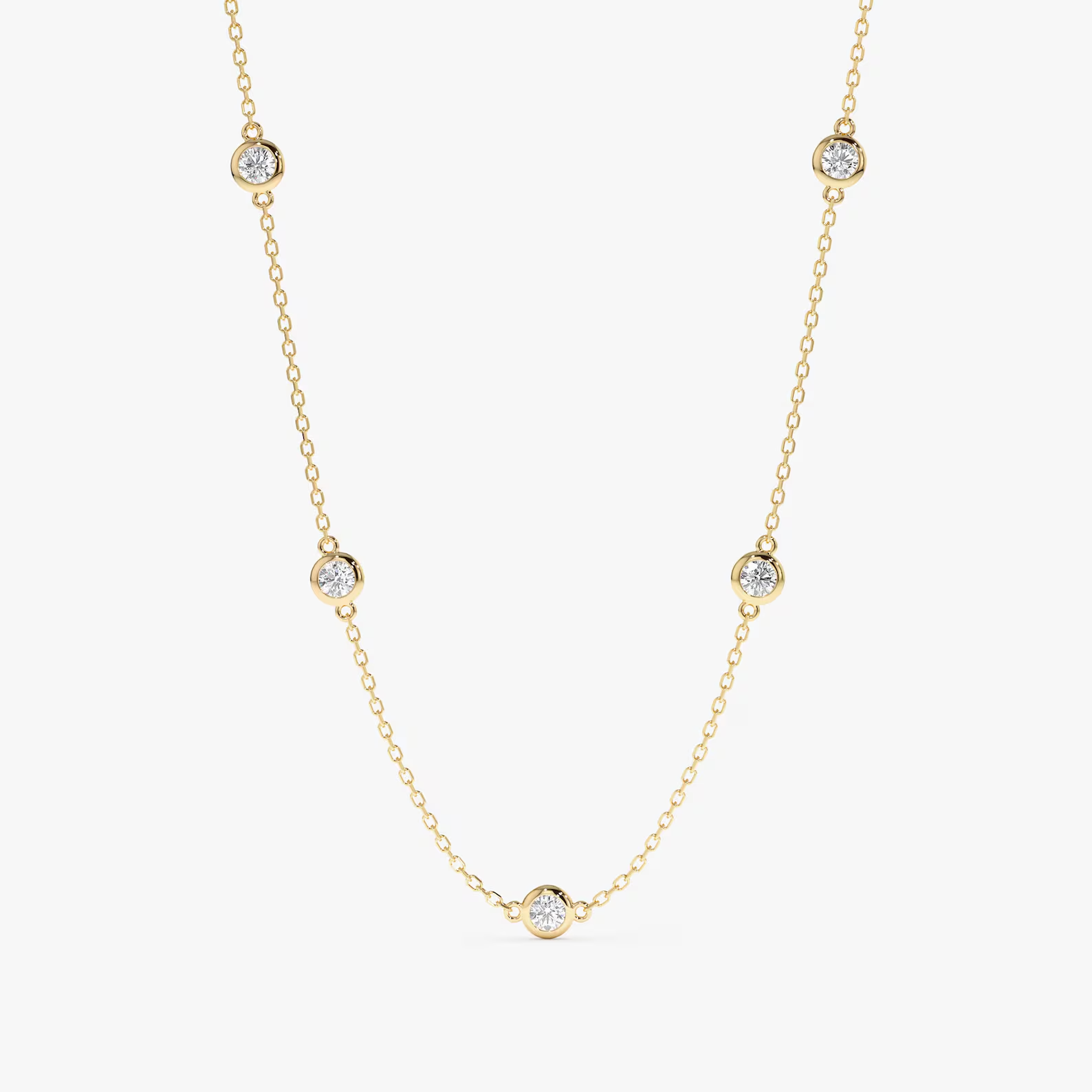 5.00 Ct Round EF VS Lab Grown Diamond Bezel Station Necklace in 14K Solid Gold