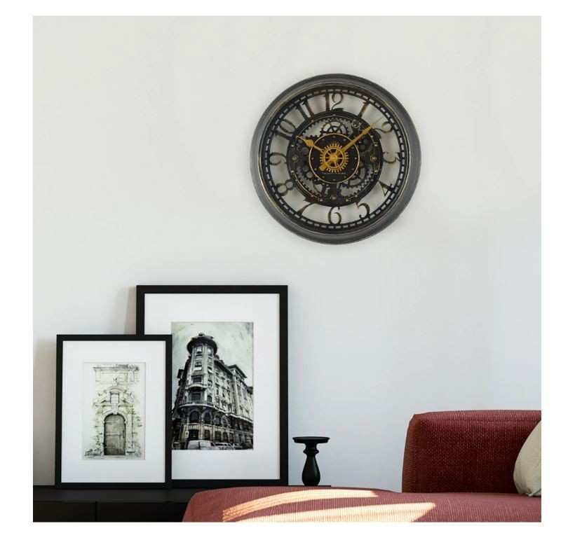 Indoor Round 11.5" Oil Rubbed Bronze Cutout Gear Industrial Analog Wall Clock