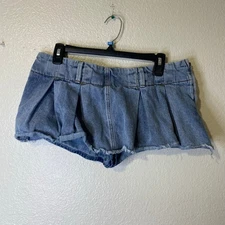 Lioness Revolve Rendezvous Denim Micro Mini Skirt Skort Pleated Size Medium Y2K