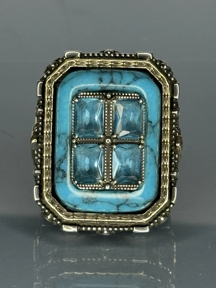 Anel masculino de prata esterlina turquesa: joias feitas à mão com design romano - Imagem 2 de 4