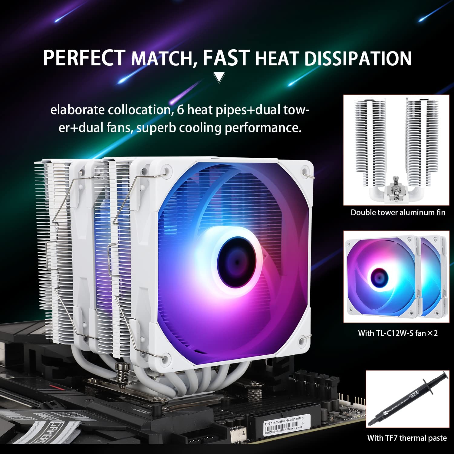 Thermalright Peerless Assassin 120 White ARGB CPU Air Cooler, 6 Heatpipes