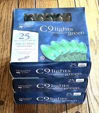 Lot 3 HOLIDAY TIME C9 25 Light Set 24ft Indoor/Outdoor Green Christmas Lights