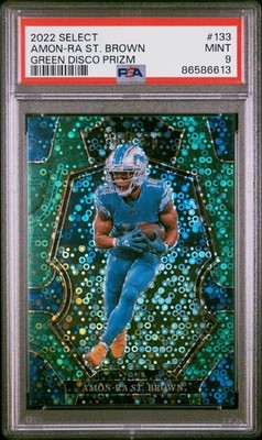 2022 PANINI SELECT #133 AMON-RA ST. BROWN GREEN DISCO PRIZM /5 PSA 9 POP 2