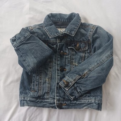 77 Kids By American Eagle Distressted Trucker Jean Jacket, Flannel Lined, Size 3