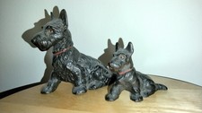 VINTAGE HUBLEY CAST IRON SCOTTISH TERRIER COIN BANK AND SMALL FIGURINE