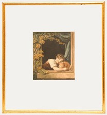Early 19th Century Watercolour - Little Girl with Orange Cat