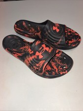 Under Armour Slides Mens 10 Black Red Beta Locker Camo Sandals 3024449-001 UA