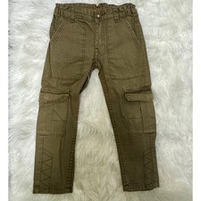 Zadig  Voltaire Skinny Cargo Pants Embroidered Wolf Army Green Kids Sz 4T