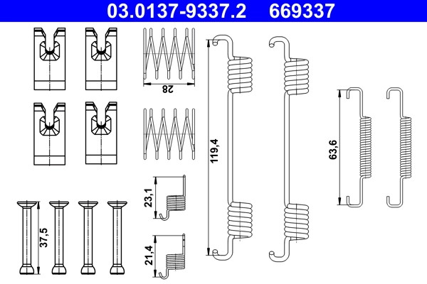Kit d'accessoires de mâchoires de frein ATE 03.0137-9337.2 pour frein de stationnement de 170mm