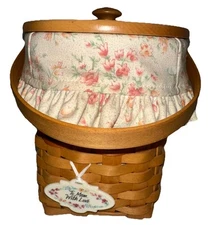 Longaberger Mother’s Day Vintage Blossoms Basket 2001, Liner, Lid, Tie-on 7"x8"