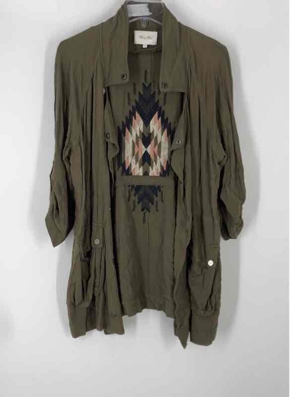 Miss Me Womens Green Aztec Roll Tab Sleeve Utility Jacket Size Large