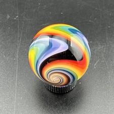 Contemporary Handmade Art Glass Marble 1" Rainbow  Black Chevron Swirl MIB Boro