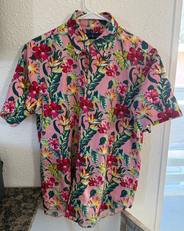 Estate Sale Find Vintage Ralph Lauren Blue Label Shirt Mens M Hawaiian Button Up